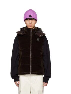 Moncler Vexin Padded Velvet Gilet Puffer Down Vest Brown Sz 4 (XL)
